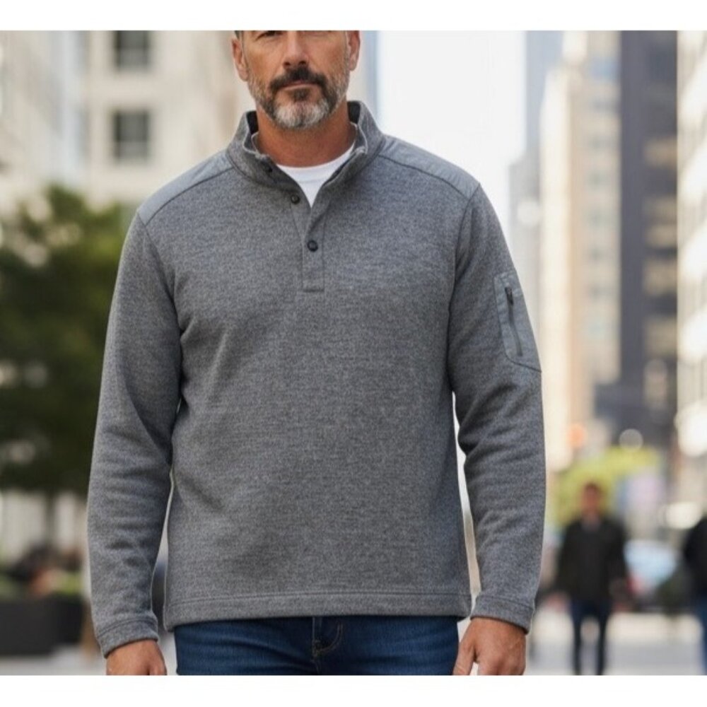 Greg Norman Mens Gray Blue Quarter Button Pullover Sweater‎ XL Golf Warm Career